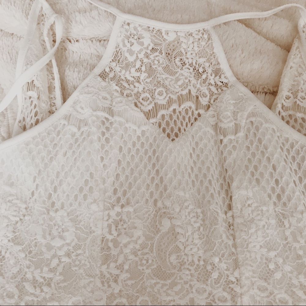 White lace mini halter dress